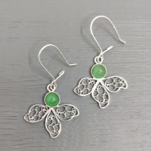 Boucle d'oreille en filigrane d'argent et pierre aventurine