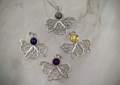 Pendentif en filigrane d'argent 925, avec pierre naturelle, labradorite, sodalite, citrine et amethyste