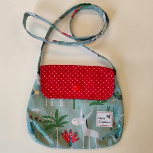Sac enfant motif âne et rabat rouge à pois blanc