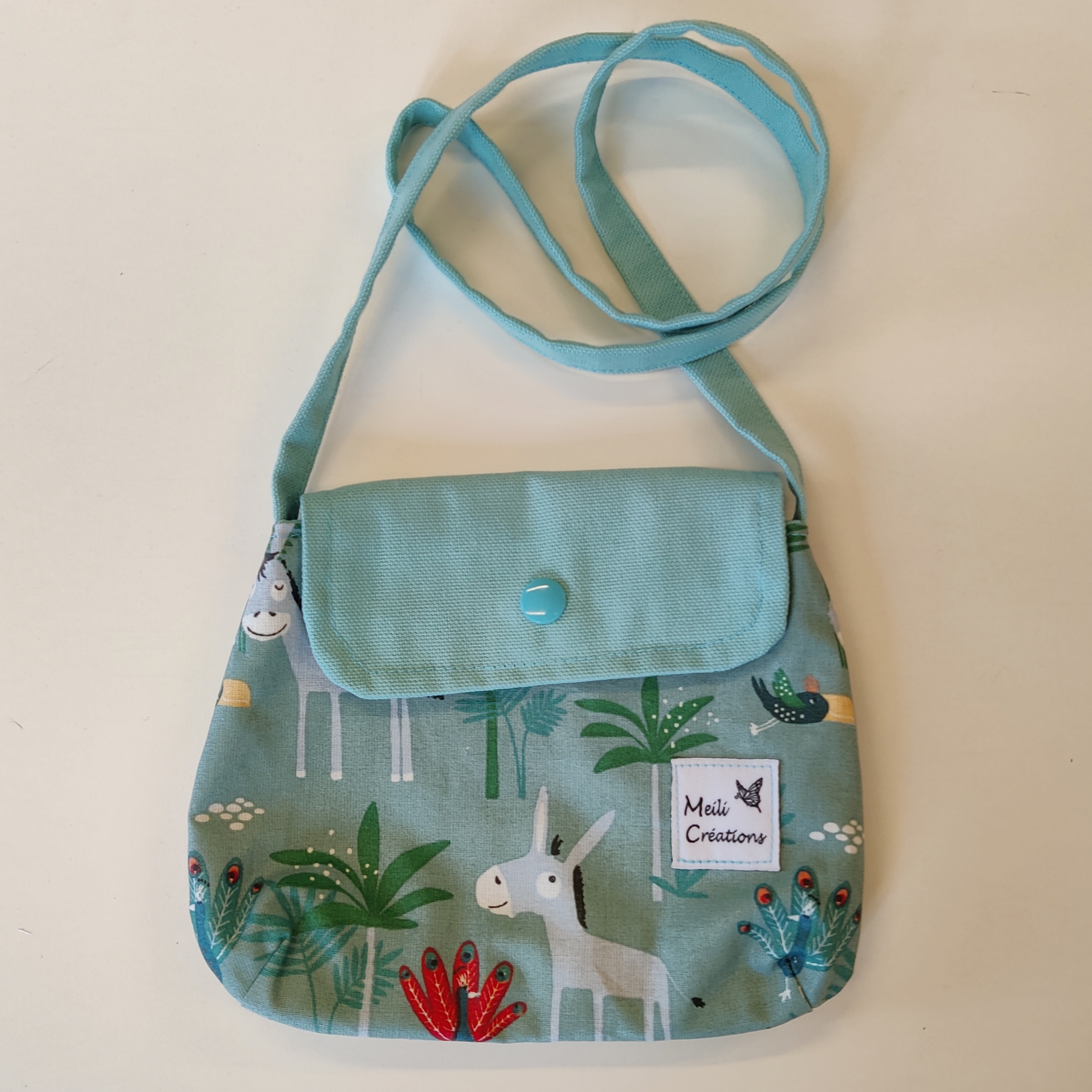 Sac enfant motif âne et rabat turquoise