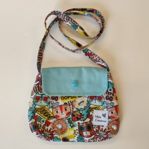 Sac enfant motif chat et rabat turquoise