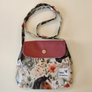Sac enfant avec motif chevaux et rabat prune