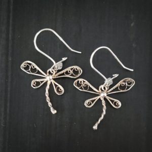 Boucle d'oreille filigrane d'argent, libellules