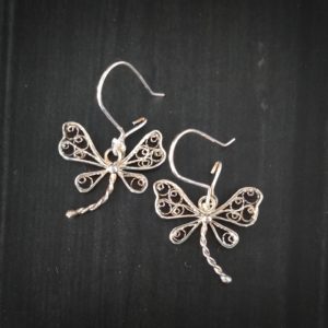 Boucle d'oreille filigrane d'argent, libellules