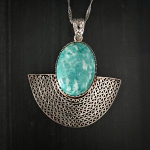 Pendentif en filigrane d'argent avec pierre en amazonite