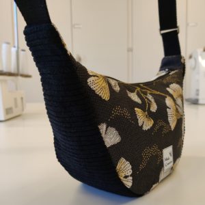 Sac Demi-Lune Ginko Noir - Jacquard et Velours Côtelé