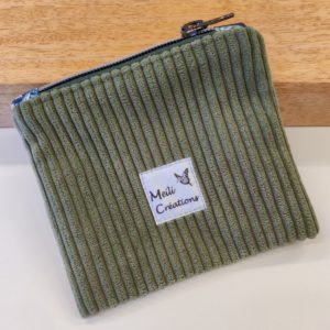 Porte-monnaie velours côtelé kaki