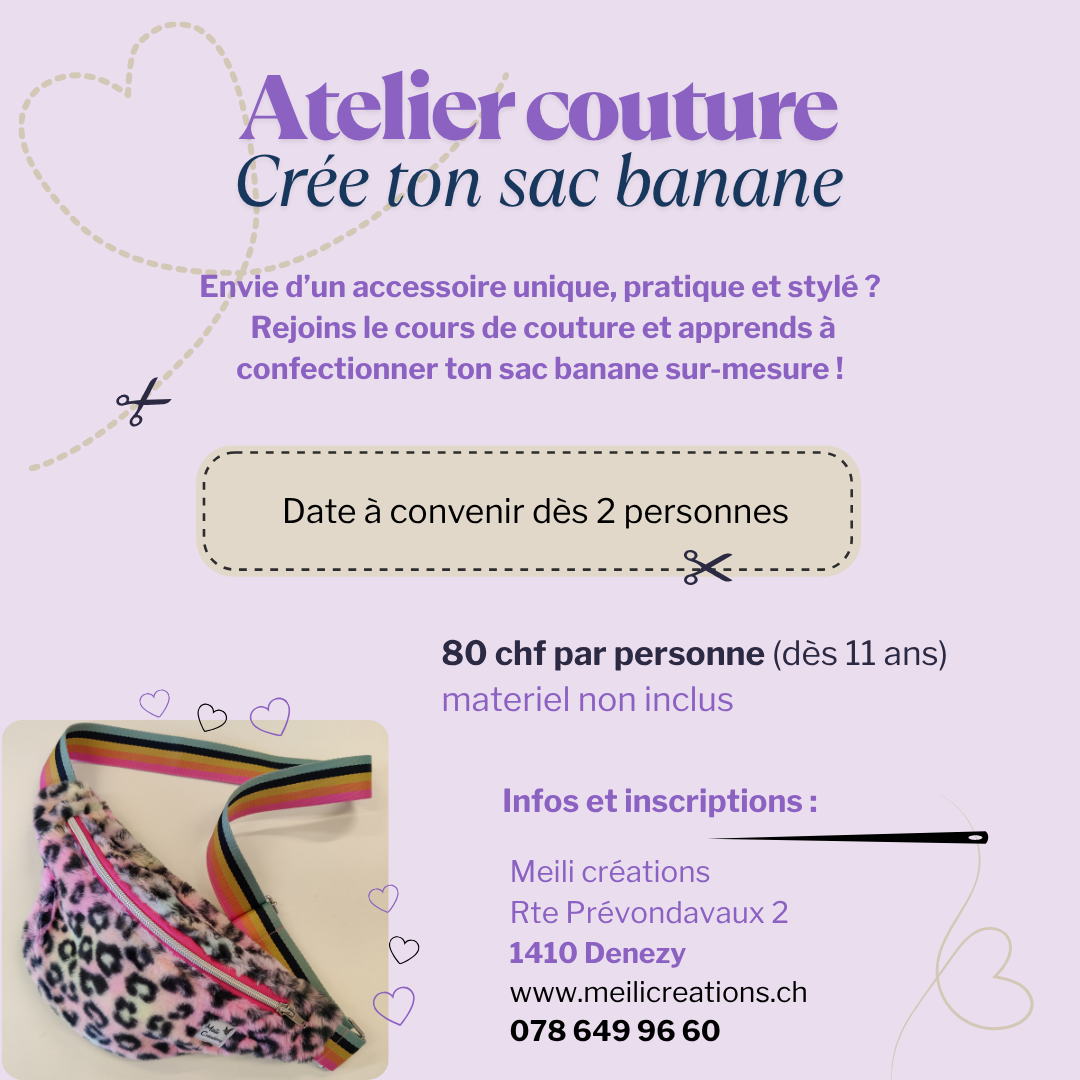 Flyers concernant des cours de couture afin de créer un sac banane